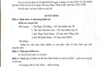 KIỂM TRA NỘI BỘ THÁNG 10/2025